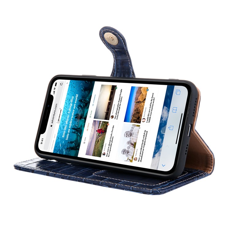 Crocodile Texture Wallet Stand Genuine Leather Case for iPhone 11 6.1 inch - Blue-5