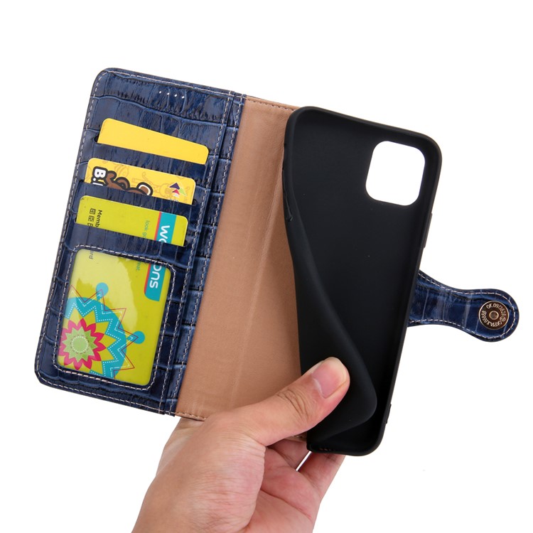 Crocodile Texture Wallet Stand Genuine Leather Case for iPhone 11 6.1 inch - Blue-7