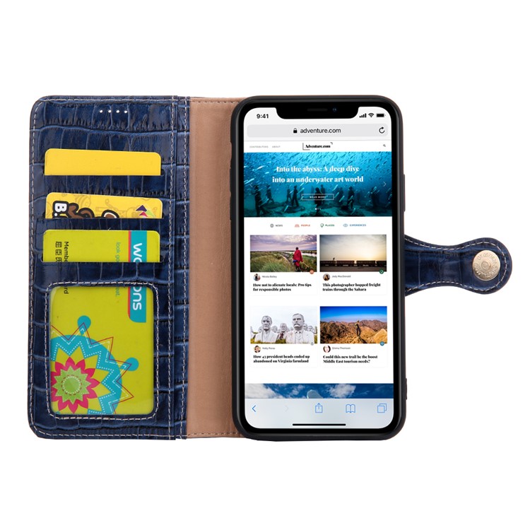 Crocodile Texture Wallet Stand Genuine Leather Case for iPhone 11 6.1 inch - Blue-8