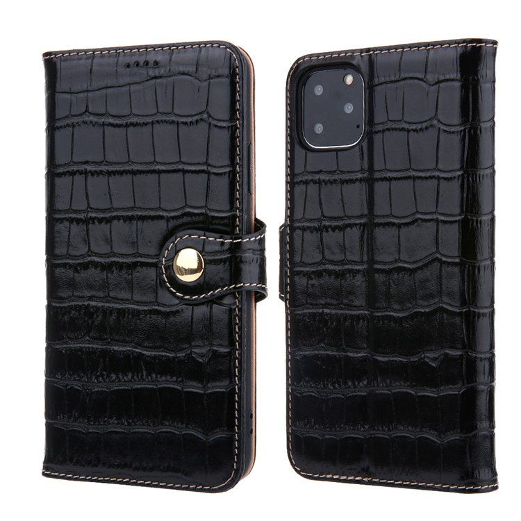 Crocodile Texture Wallet Stand Genuine Leather Case for iPhone 11 Pro 5.8 inch - Black-1