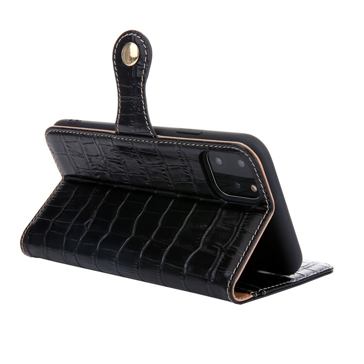 Crocodile Texture Wallet Stand Genuine Leather Case for iPhone 11 Pro 5.8 inch - Black-4