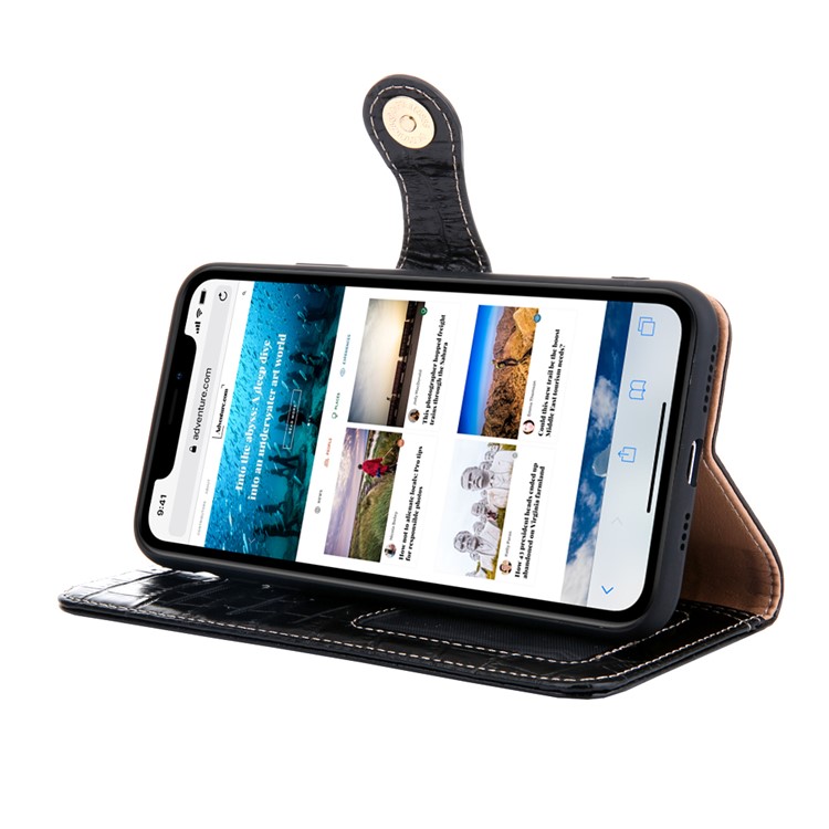 Crocodile Texture Wallet Stand Genuine Leather Case for iPhone 11 Pro 5.8 inch - Black-5
