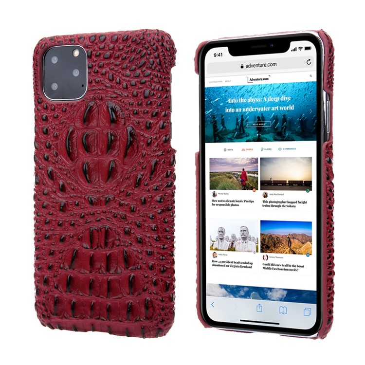 Alligator Head Texture Cowhide Leather Coated PC Phone Shell for iPhone 11 Pro 5.8 inch - Red-1