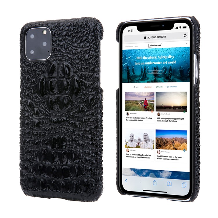 Alligator Head Texture Cowhide Leather Coated PC Phone Shell for iPhone 11 Pro 5.8 inch - Black-1