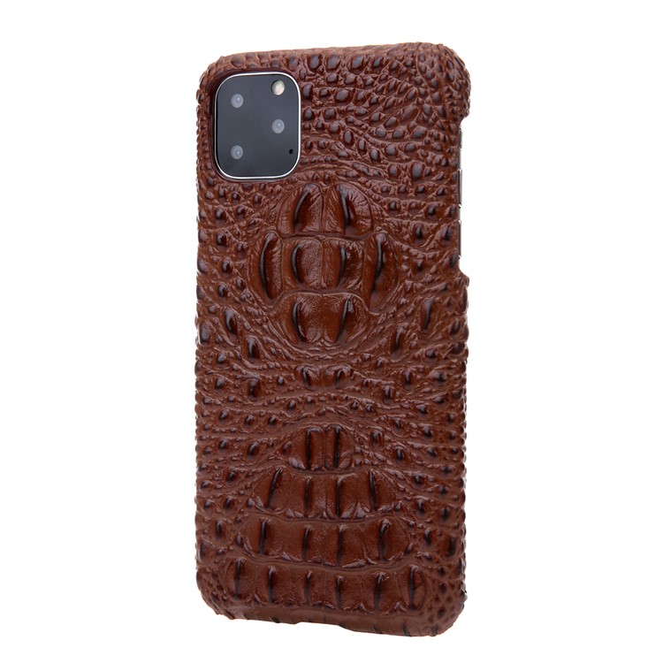 Alligator Head Texture Genuine Leather Coated PC Phone Shell Protective Case for iPhone 11 Pro Max 6.5 inch - Brown-2