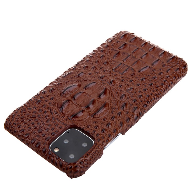 Alligator Head Texture Genuine Leather Coated PC Phone Shell Protective Case for iPhone 11 Pro Max 6.5 inch - Brown-4