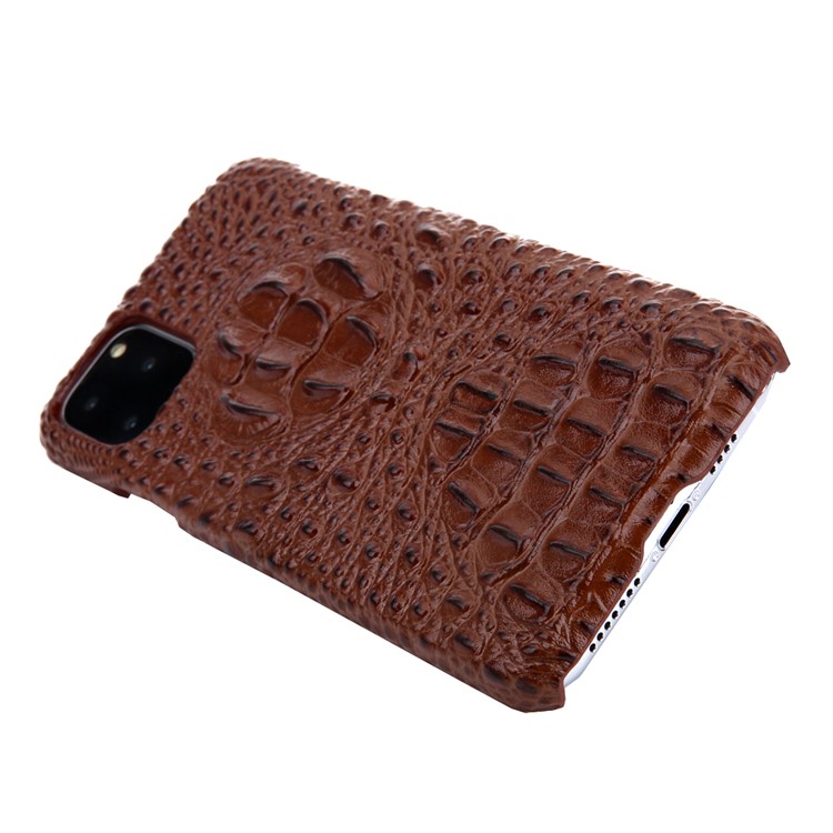 Alligator Head Texture Genuine Leather Coated PC Phone Shell Protective Case for iPhone 11 Pro Max 6.5 inch - Brown-5