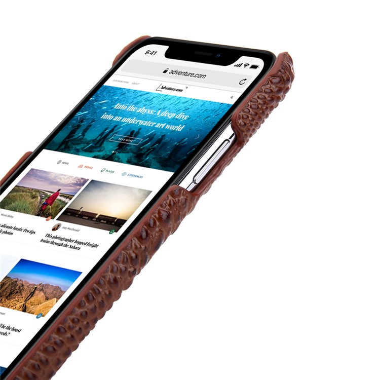Alligator Head Texture Genuine Leather Coated PC Phone Shell Protective Case for iPhone 11 Pro Max 6.5 inch - Brown-6