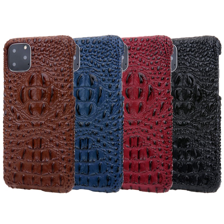 Alligator Head Texture Genuine Leather Coated PC Phone Shell Protective Case for iPhone 11 Pro Max 6.5 inch - Brown-9