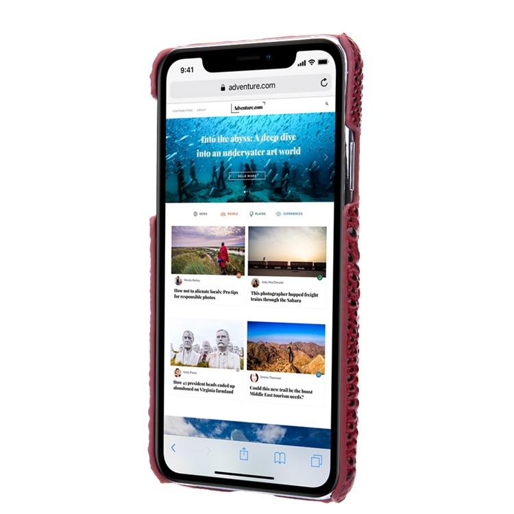 Alligator Head Texture Genuine Leather Coated PC Phone Shell Protective Case for iPhone 11 Pro Max 6.5 inch - Red-3