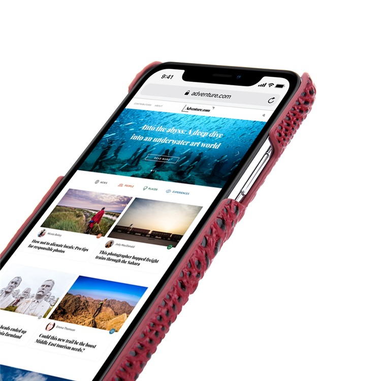 Alligator Head Texture Genuine Leather Coated PC Phone Shell Protective Case for iPhone 11 Pro Max 6.5 inch - Red-7