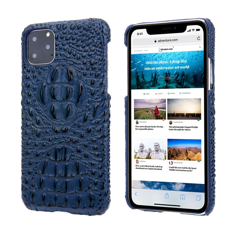 Alligator Head Texture Genuine Leather Coated PC Phone Shell Protective Case for iPhone 11 Pro Max 6.5 inch - Blue-1