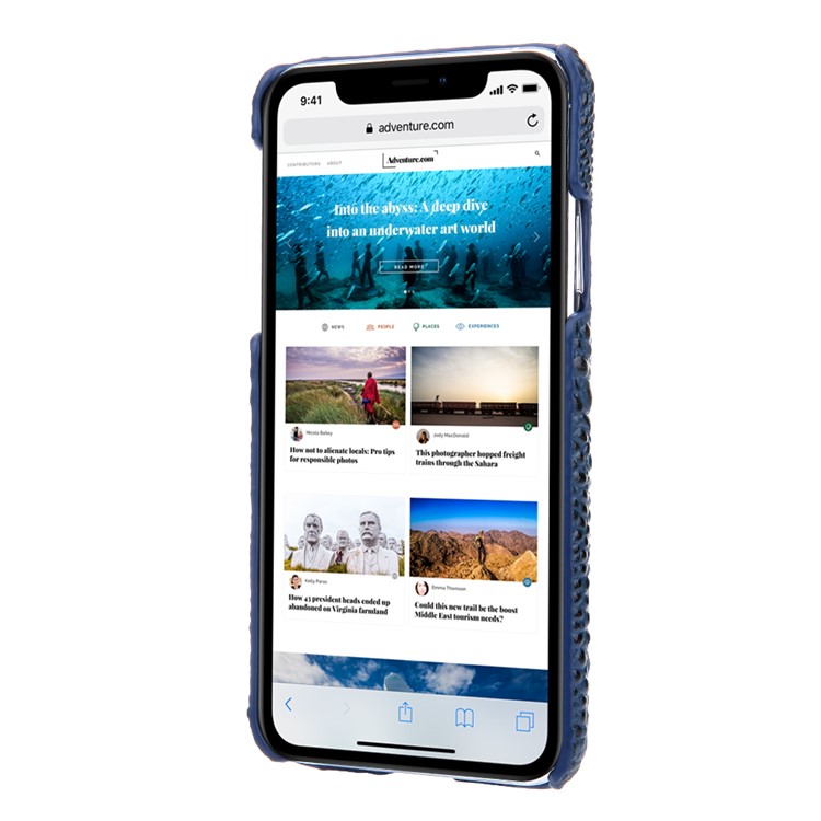 Alligator Head Texture Genuine Leather Coated PC Phone Shell Protective Case for iPhone 11 Pro Max 6.5 inch - Blue-3