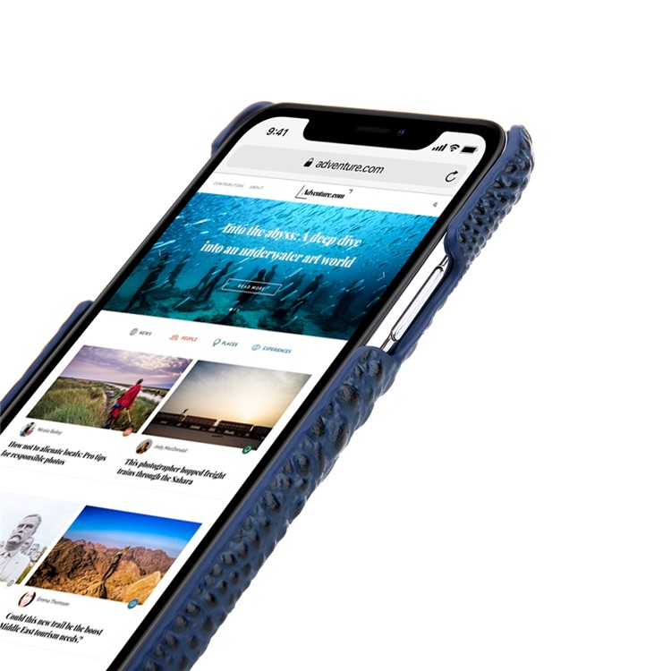 Alligator Head Texture Genuine Leather Coated PC Phone Shell Protective Case for iPhone 11 Pro Max 6.5 inch - Blue-7