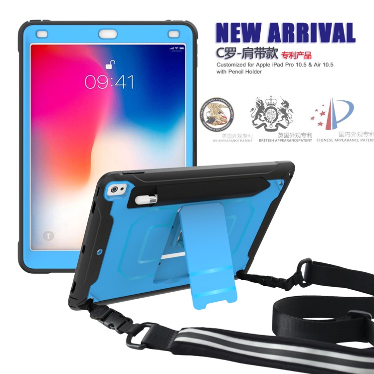 PC + TPU Case with Kickstand and Shoulder Strap for iPad Pro 10.5-inch (2019) - Blue-2