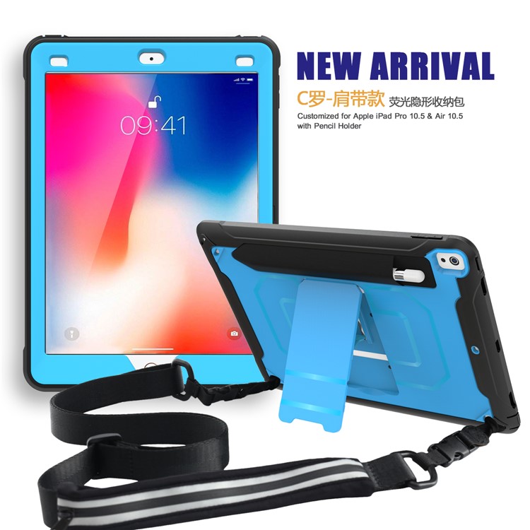 PC + TPU Case with Kickstand and Shoulder Strap for iPad Pro 10.5-inch (2019) - Blue-3
