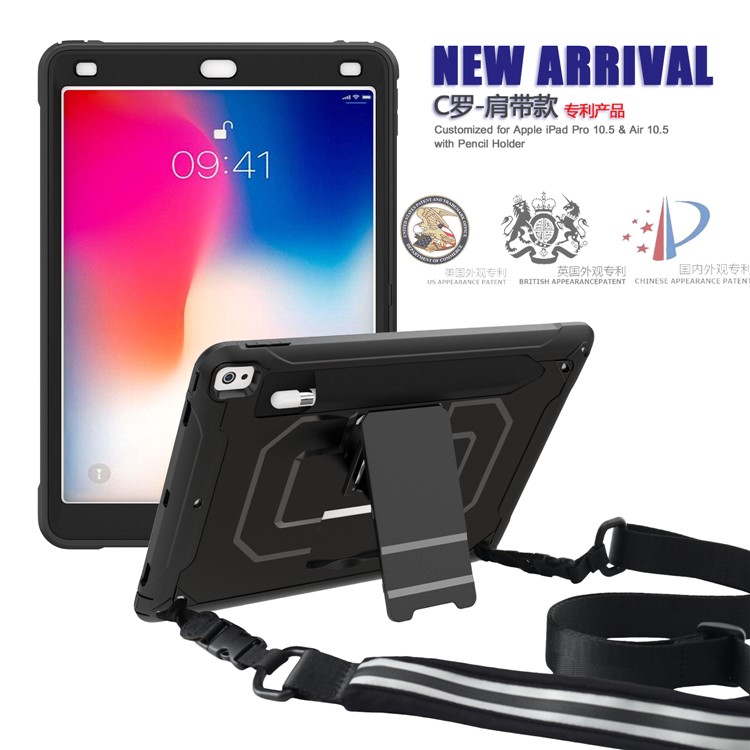 PC + TPU Case with Kickstand and Shoulder Strap for iPad Pro 10.5-inch (2019) - Black-2