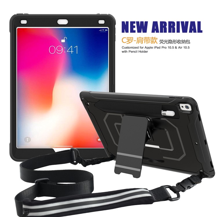 PC + TPU Case with Kickstand and Shoulder Strap for iPad Pro 10.5-inch (2019) - Black-3