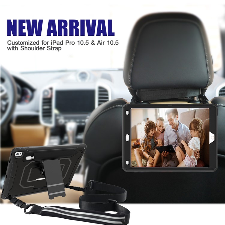 PC + TPU Case with Kickstand and Shoulder Strap for iPad Pro 10.5-inch (2019) - Black-7