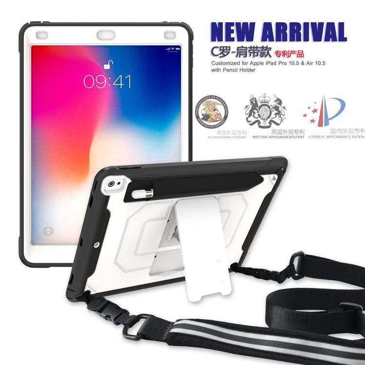 PC + TPU Case with Kickstand and Shoulder Strap for iPad Pro 10.5-inch (2019) - White-2
