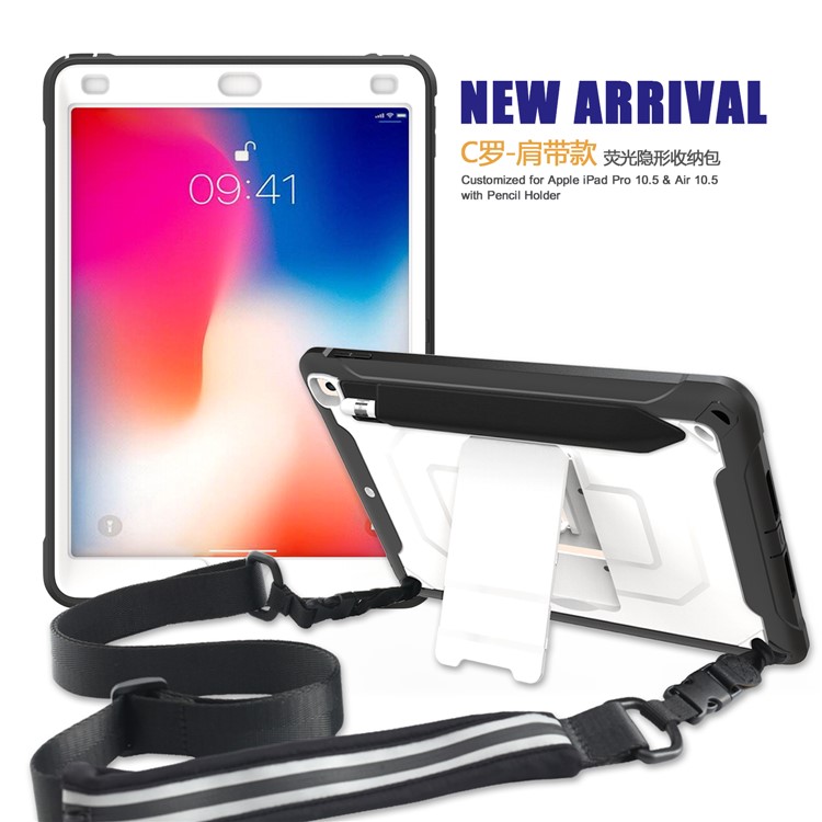 PC + TPU Case with Kickstand and Shoulder Strap for iPad Pro 10.5-inch (2019) - White-3