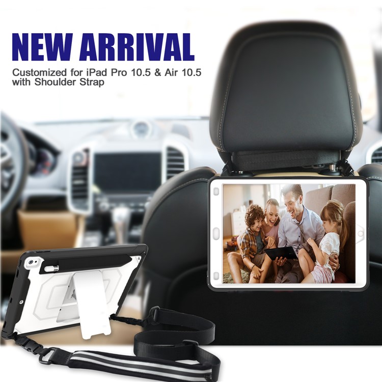PC + TPU Case with Kickstand and Shoulder Strap for iPad Pro 10.5-inch (2019) - White-7