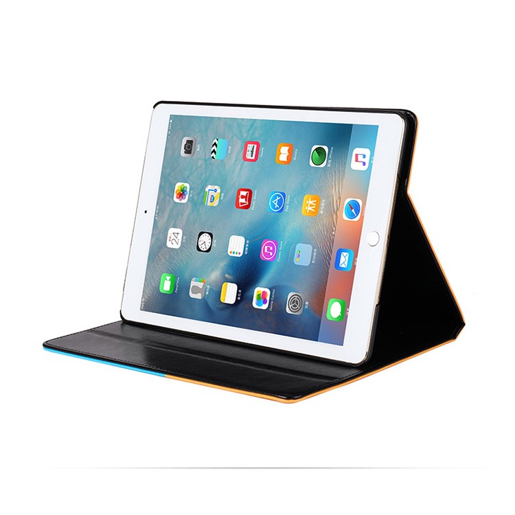 New Two-tone Pattern Printing Leather Tablet Case for iPad 9.7-inch (2018)/(2017) - Dark Yellow/Baby Blue-4