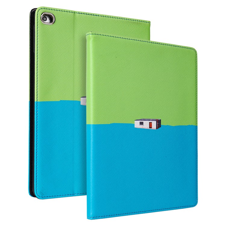 New Two-tone Pattern Printing Leather Tablet Case for iPad 9.7-inch (2018)/(2017) - Baby Blue/Green-1