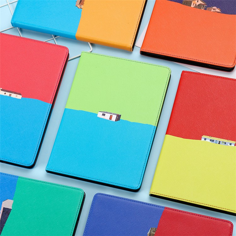 New Two-tone Pattern Printing Leather Tablet Case for iPad 9.7-inch (2018)/(2017) - Baby Blue/Green-2