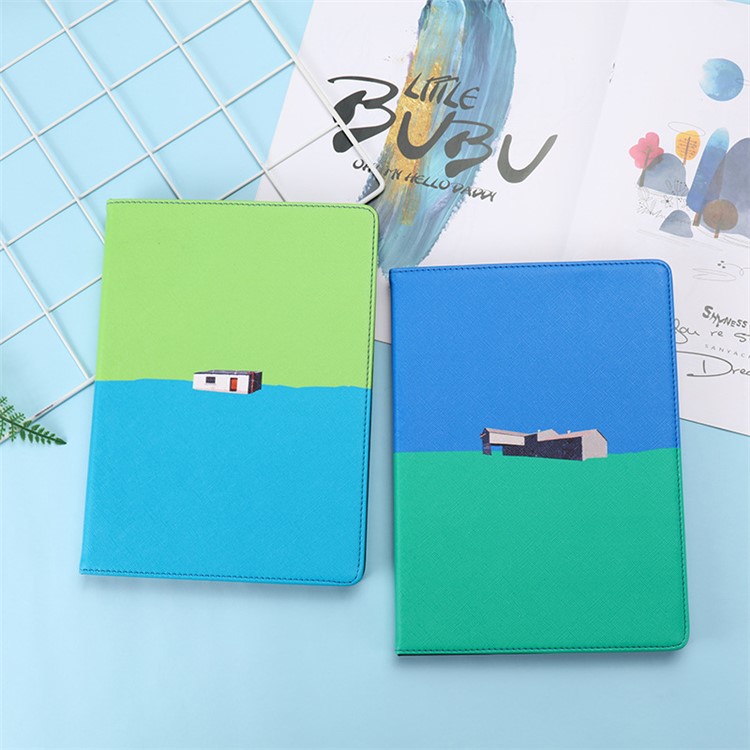 New Two-tone Pattern Printing Leather Tablet Case for iPad 9.7-inch (2018)/(2017) - Baby Blue/Green-3