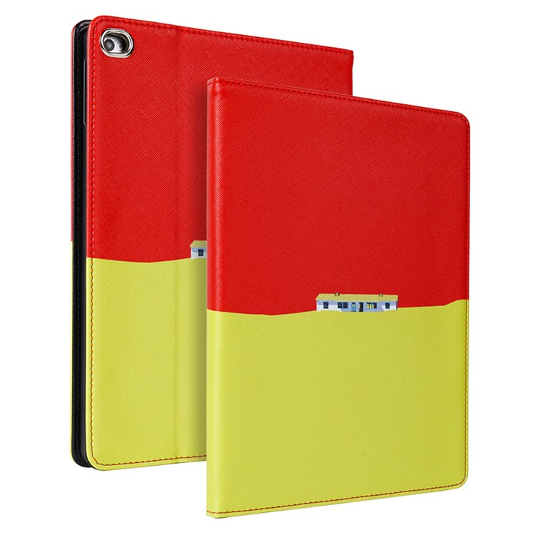 New Two-tone Pattern Printing Leather Tablet Case for iPad 9.7-inch (2018)/(2017) - Light Yellow/Red-1