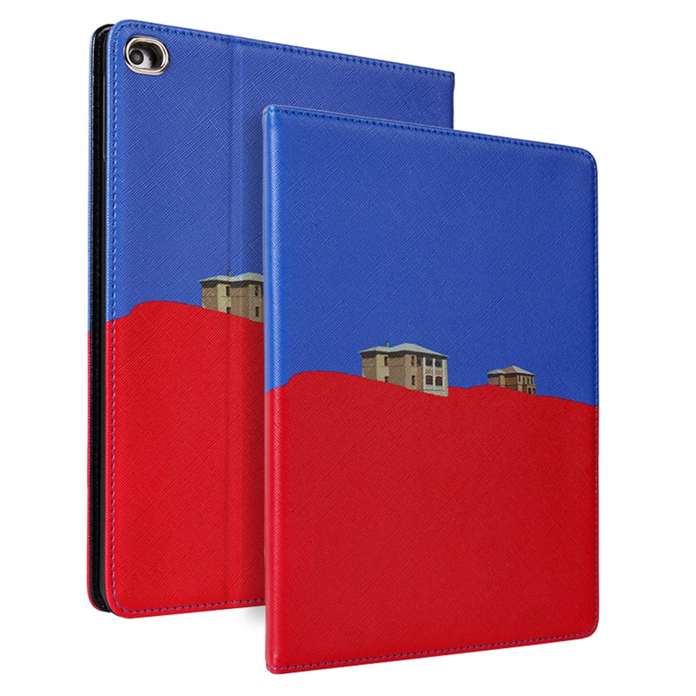 New Two-tone Pattern Printing Leather Tablet Case for iPad 9.7-inch (2018)/(2017) - Red/Blue-1