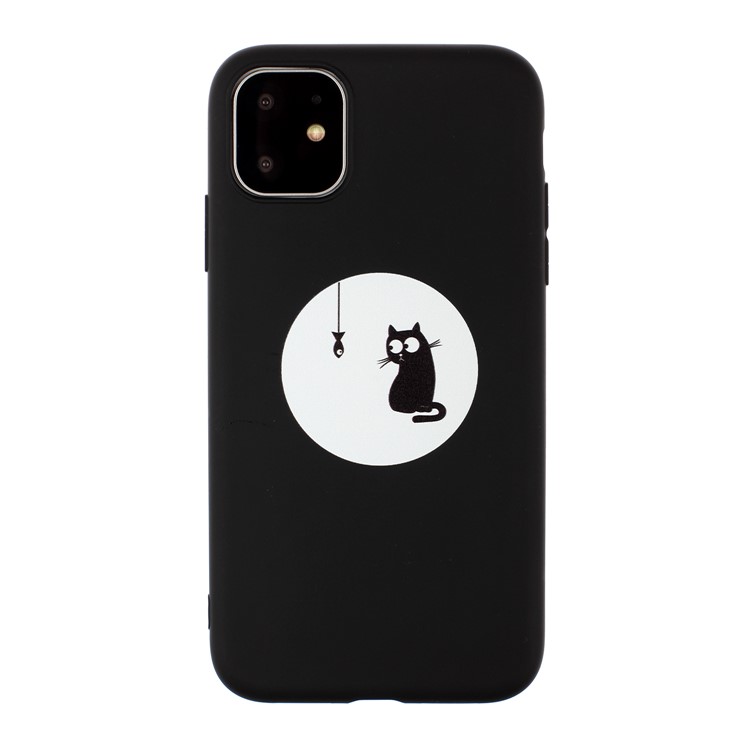 Frosted Printing TPU Protection Phone Shell Covering for iPhone 11 6.1 inch - Cat and Fish-1