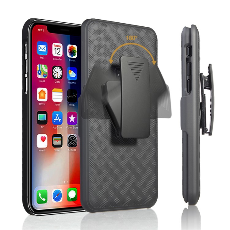 Braided Pattern PC Belt Clip Kickstand Phone Cover for iPhone 11 Pro Max 6.5 inch (2019)-2