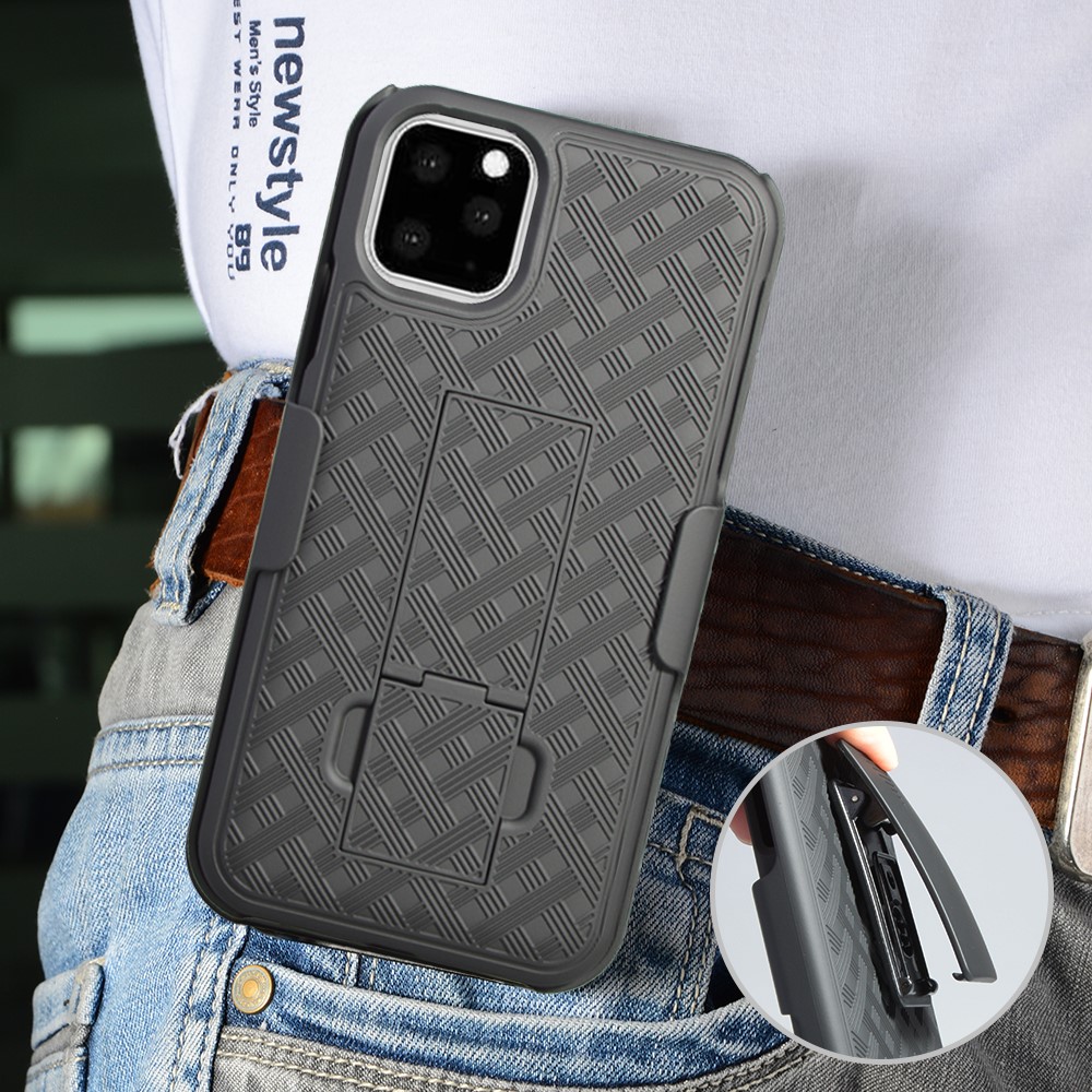 Braided Pattern PC Belt Clip Kickstand Phone Casing for iPhone 11 6.1 inch (2019)-5