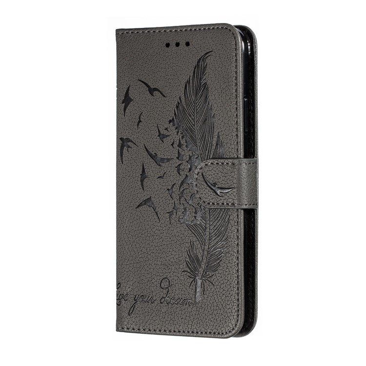 Litchi Texture Imprint Feather Stand Wallet Leather Case for iPhone 11 Pro 5.8 inch - Grey-3