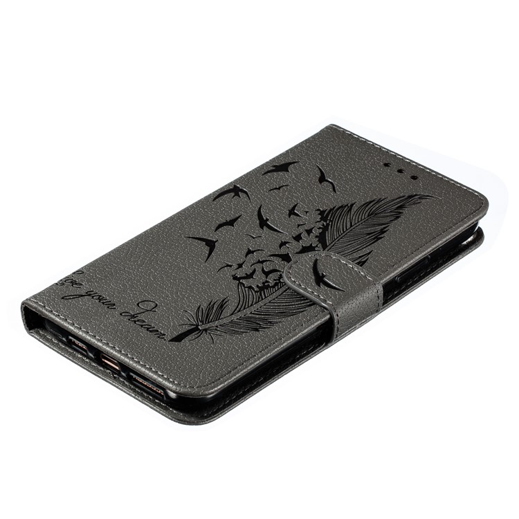 Litchi Texture Imprint Feather Stand Wallet Leather Case for iPhone 11 Pro 5.8 inch - Grey-5