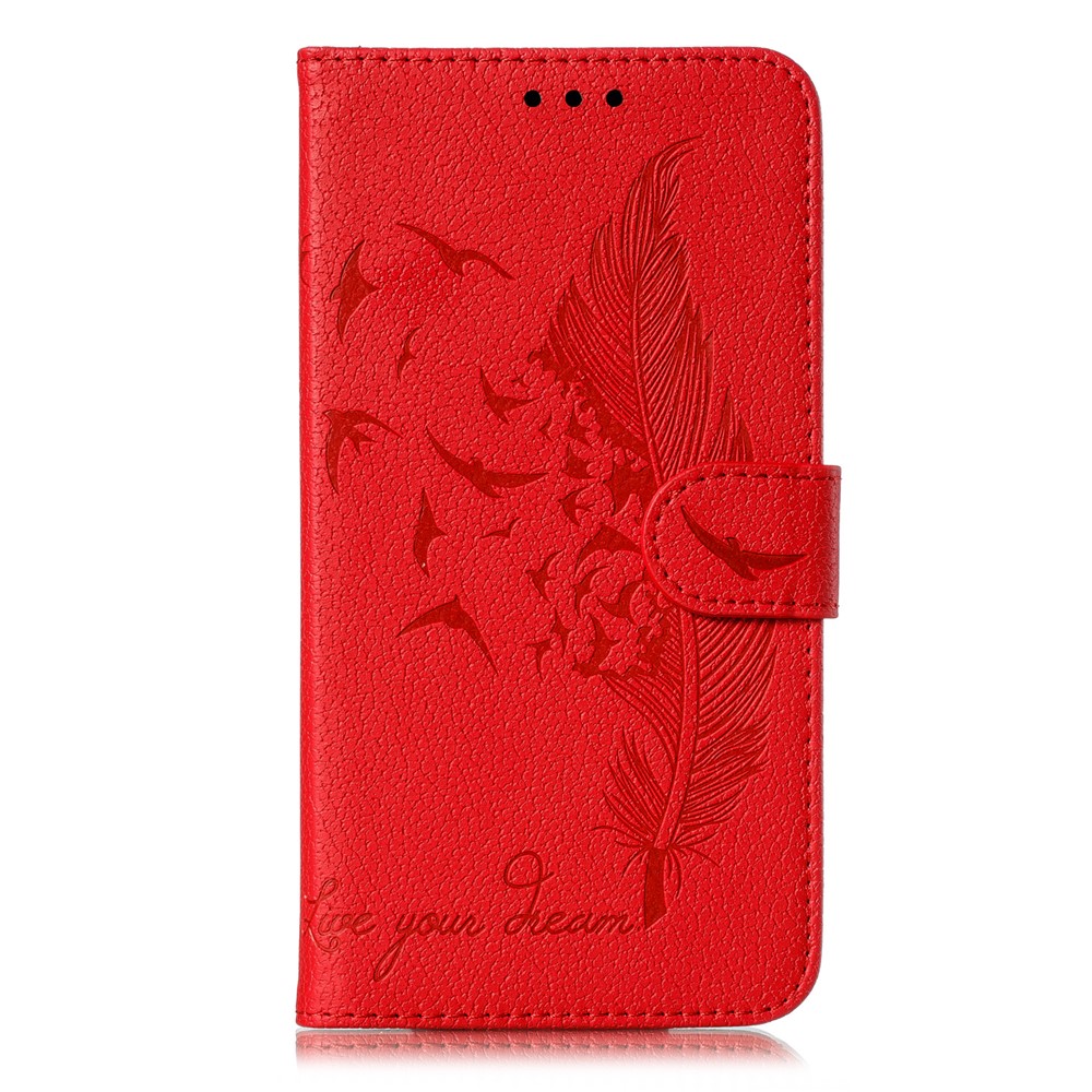 Litchi Texture Imprint Feather Stand Wallet Leather Case for iPhone 11 Pro 5.8 inch - Red-2