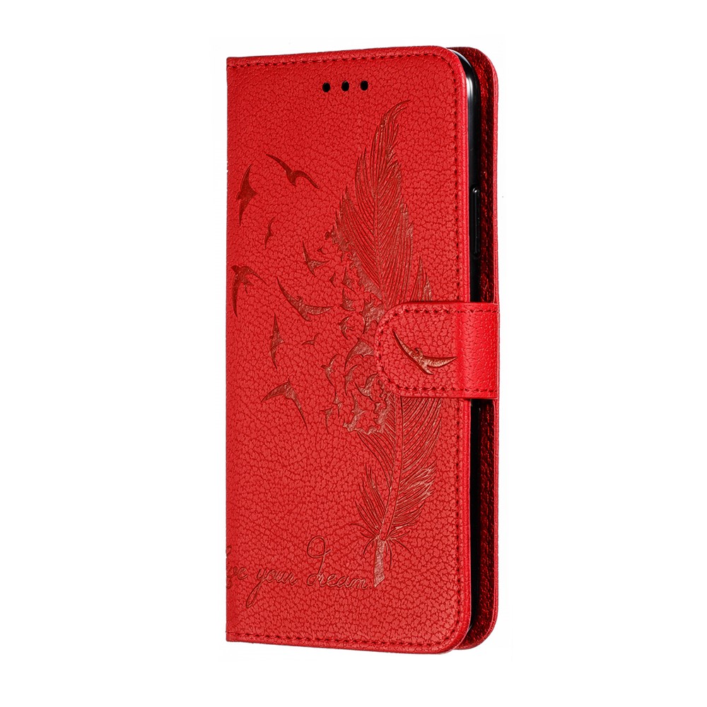 Litchi Texture Imprint Feather Stand Wallet Leather Case for iPhone 11 Pro 5.8 inch - Red-3