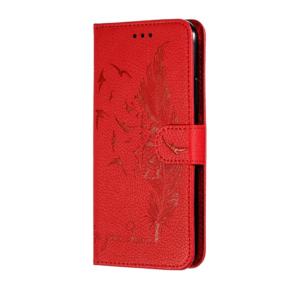 Litchi Texture Impressum Feder-Stand Wallet Ledertasche Für IPhone 11 Pro 5.8 Zoll - Rot-3