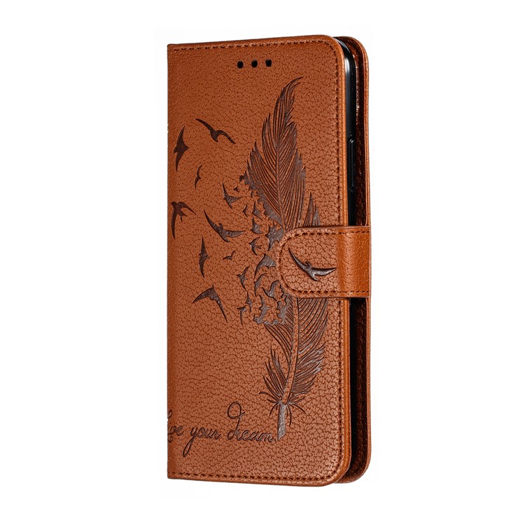 Litchi Texture Imprint Feather Stand Wallet Leather Case for iPhone 11 Pro 5.8 inch - Brown-3