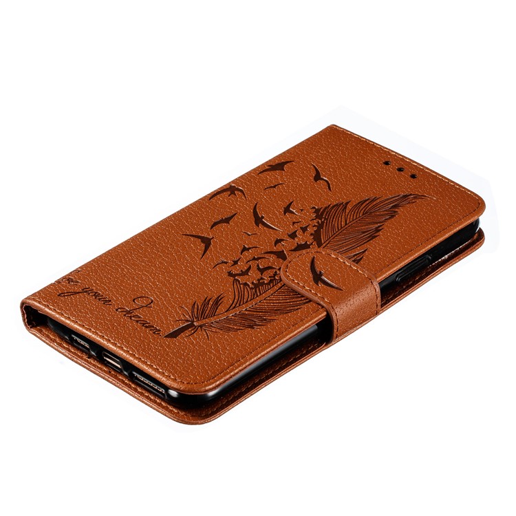 Litchi Texture Imprint Feather Stand Wallet Leather Case for iPhone 11 Pro 5.8 inch - Brown-5