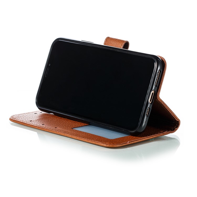 Litchi Texture Imprint Feather Stand Wallet Leather Case for iPhone 11 Pro 5.8 inch - Brown-8