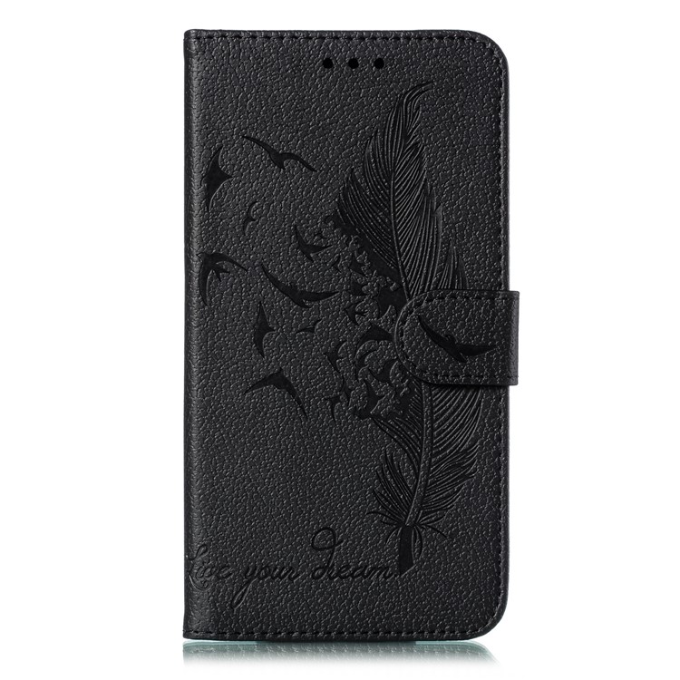 Litchi Texture Imprint Feather Leather Phone Case with Wallet Stand for iPhone 11 6.1 inch - Black-2