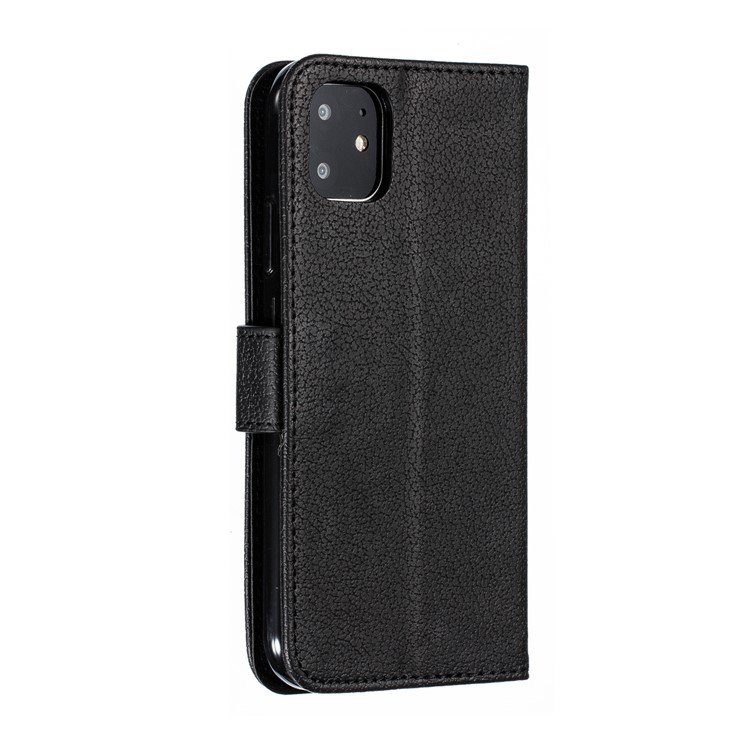 Litchi Texture Imprint Feather Leather Phone Case with Wallet Stand for iPhone 11 6.1 inch - Black-4