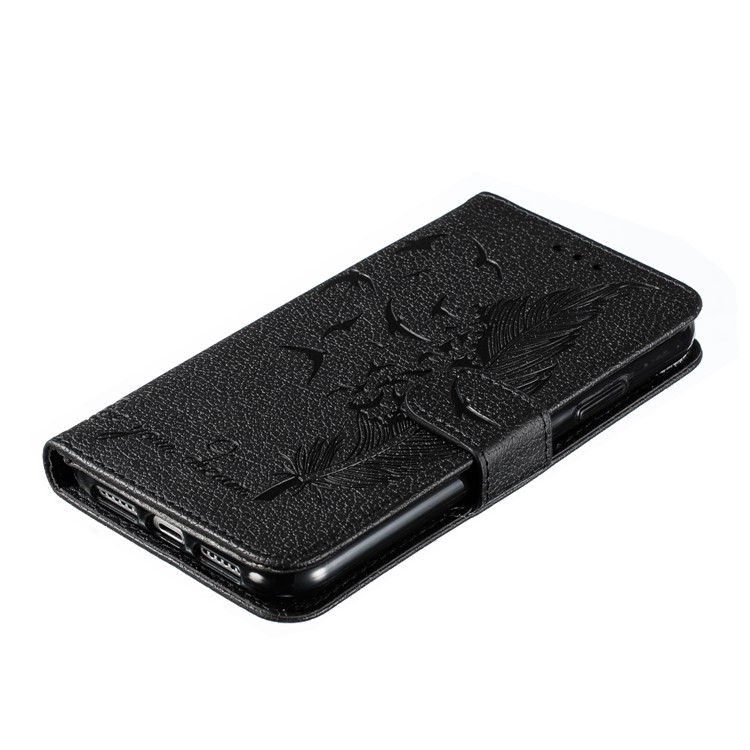 Litchi Texture Imprint Feather Leather Phone Case with Wallet Stand for iPhone 11 6.1 inch - Black-5