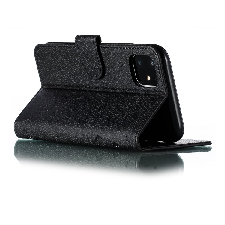 Litchi Texture Imprint Feather Leather Phone Case with Wallet Stand for iPhone 11 6.1 inch - Black-7