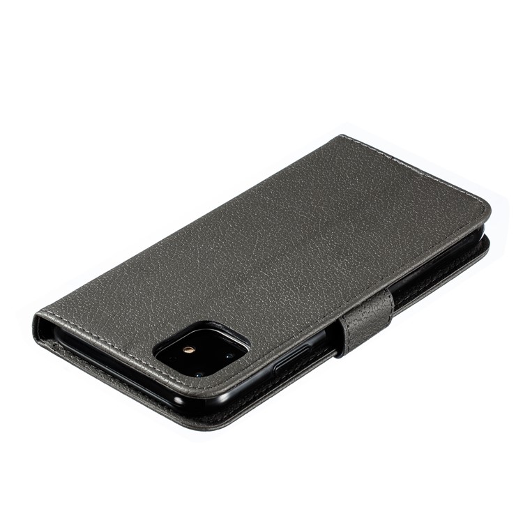 Litchi Texture Imprint Feather Leather Phone Case with Wallet Stand for iPhone 11 6.1 inch - Grey-6