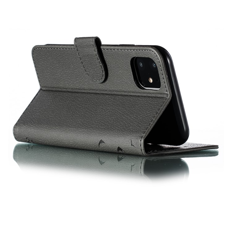 Litchi Texture Imprint Feather Leather Phone Case with Wallet Stand for iPhone 11 6.1 inch - Grey-7