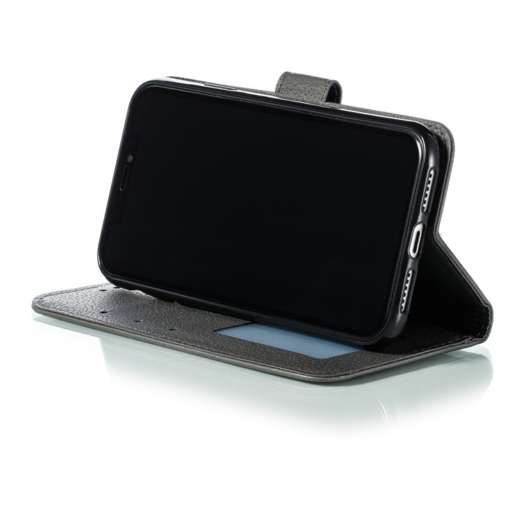 Litchi Texture Imprint Feather Leather Phone Case with Wallet Stand for iPhone 11 6.1 inch - Grey-8